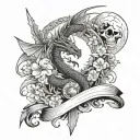 books dragons moon sword flowers tattoo design idea