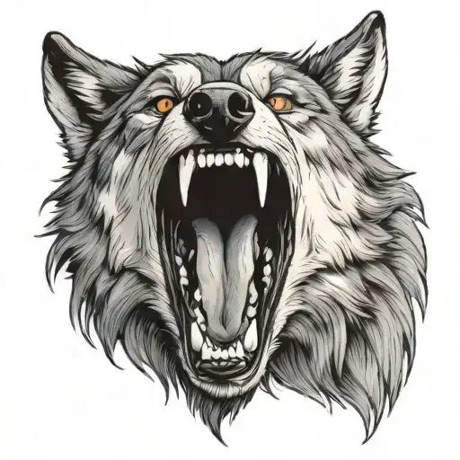 a raging wolf mouth open tattoo design idea