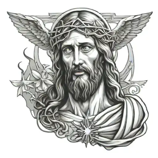 Jesus risen stone look tattoo design idea