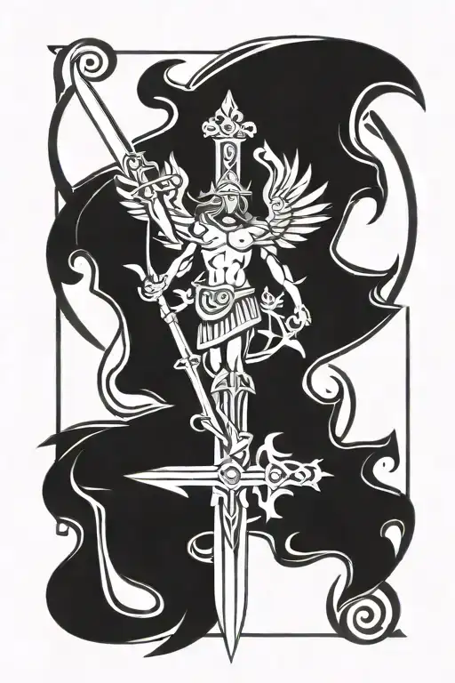 saint michael sword and shield tattoo design idea