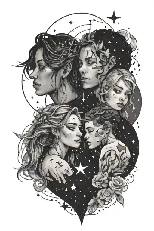 group of three friends and three friends, friendship, loyalty, love, constellations tattoo design idea