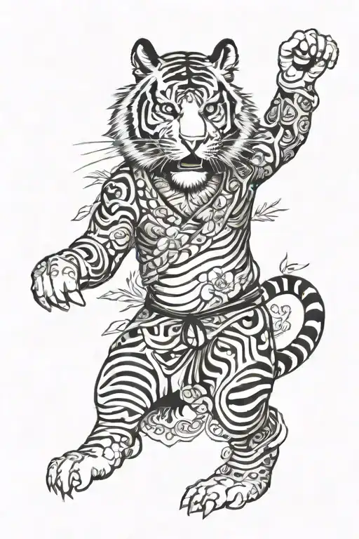Adam Levine style tiger walking tattoo design idea