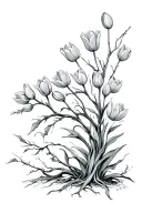 Willow tree vines and tulips black and grey tattoo design idea