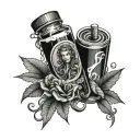 Jelly roll bottle and mary jane  tattoo design idea