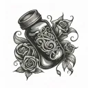 Jelly roll bottle and mary jane  tattoo design idea