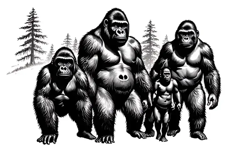 Gorilla family hiking tattoo design idea