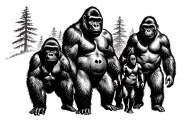 Gorilla family hiking tattoo design idea