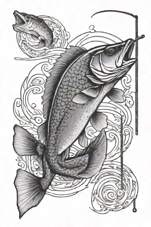 walleye fishing rod tattoo design idea