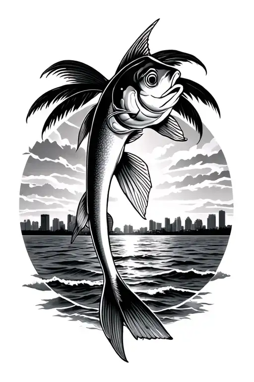 Redskin fish florida sunset skyline tattoo design idea