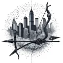 Create a tattoo of a bow and arrow intertwined with the DC skyline to symbolize your Sagittarius roots in the DMV tattoo design idea