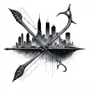Create a tattoo of a bow and arrow intertwined with the DC skyline to symbolize your Sagittarius roots in the DMV tattoo design idea