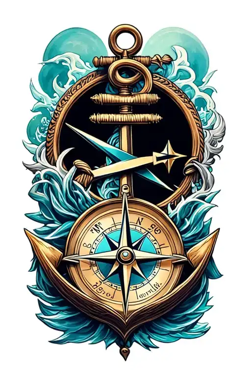 compass and anchor intertwined tattoo design idea