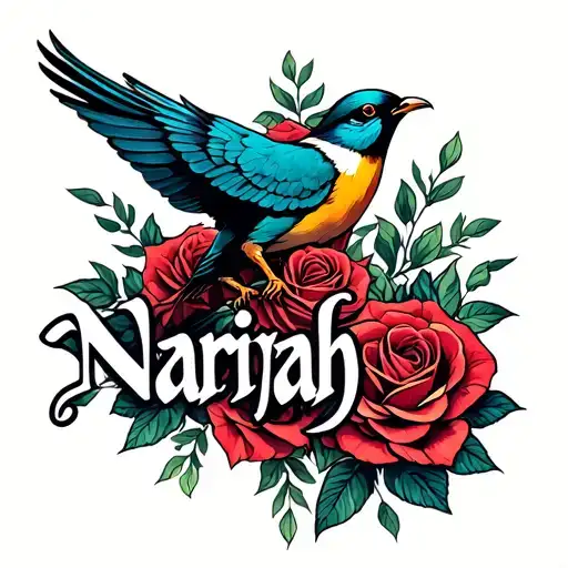 "nariyah" birds and roses tattoo design idea