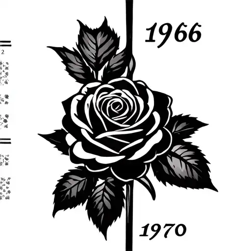 Can you write in Roman figure the dates 1966 and 1970 with a rose that goes behind the dates diagonally tattoo design idea
