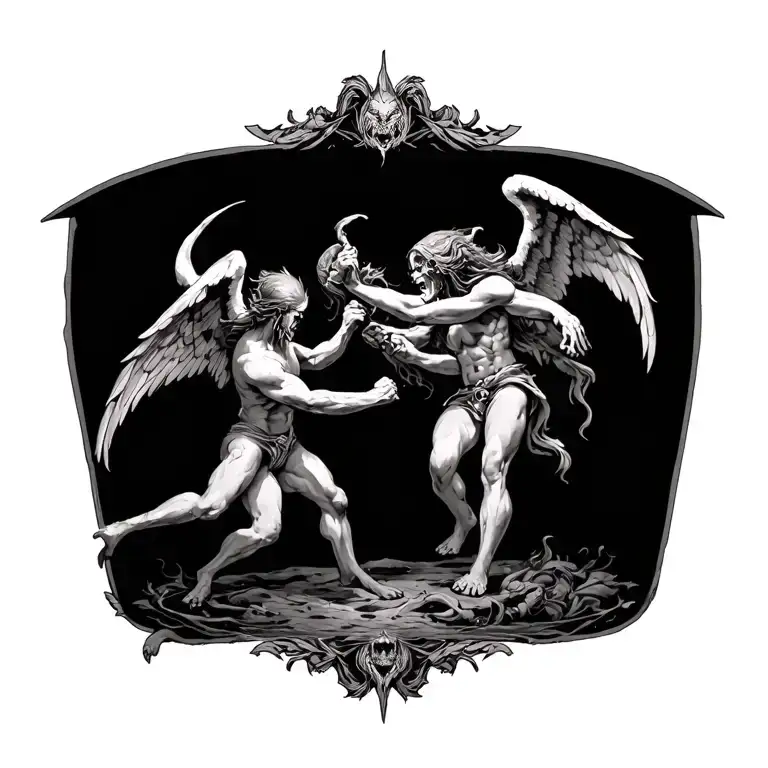 Demons And Angels Fighting tattoo design idea