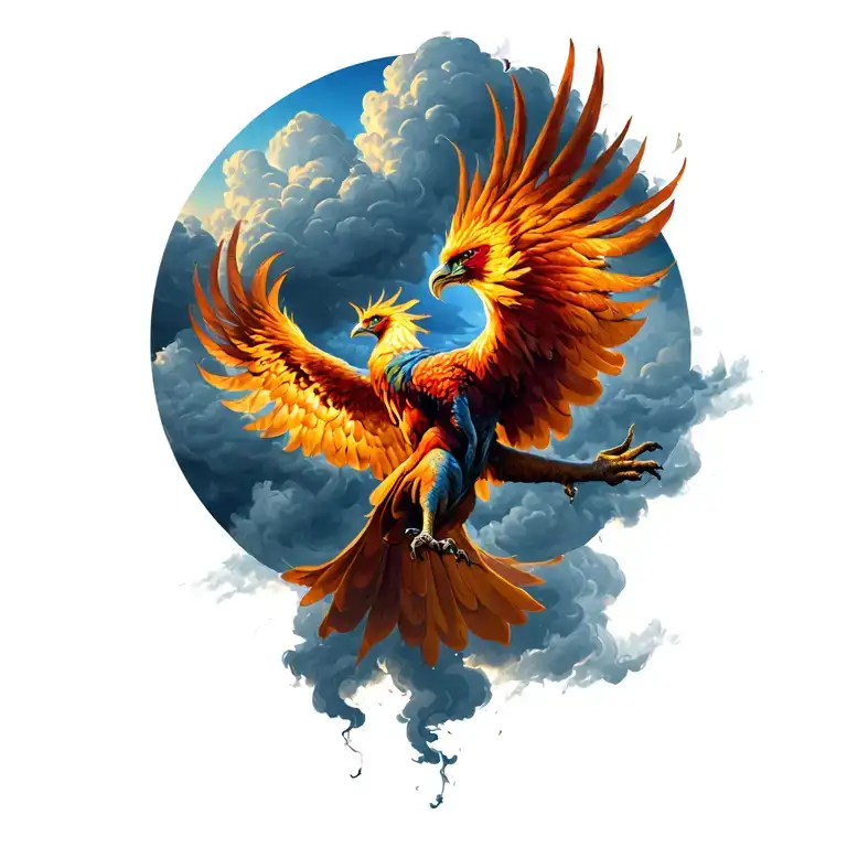 Phoenix emerging from a storm cloud tattoo design idea