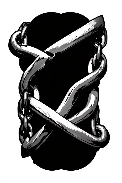 broken Cuban link chain through upside down crosses blood tattoo design idea