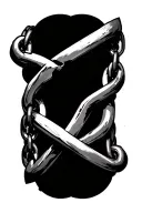 broken Cuban link chain through upside down crosses blood tattoo design idea