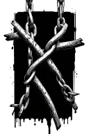 broken Cuban link chain through upside down crosses blood tattoo design idea