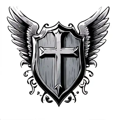 cross and harley bar and shield tattoo design idea