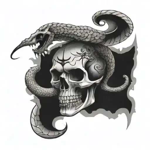 Inifity symbol Snake texture around human skull with fangswhich was pierced by sword with eagle wings and the top of the tattoo design idea