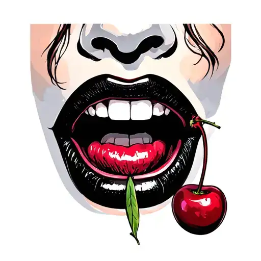 Mouth bites a cherry tattoo design idea