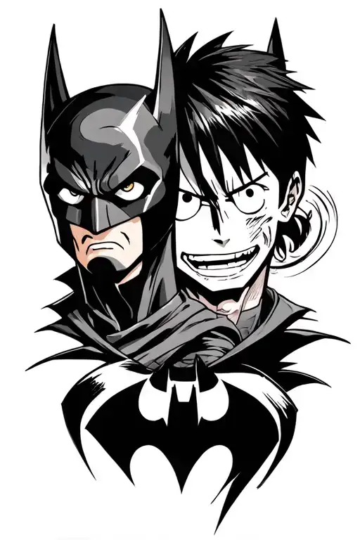 ash evil dead et batman et luffy one piece tattoo design idea