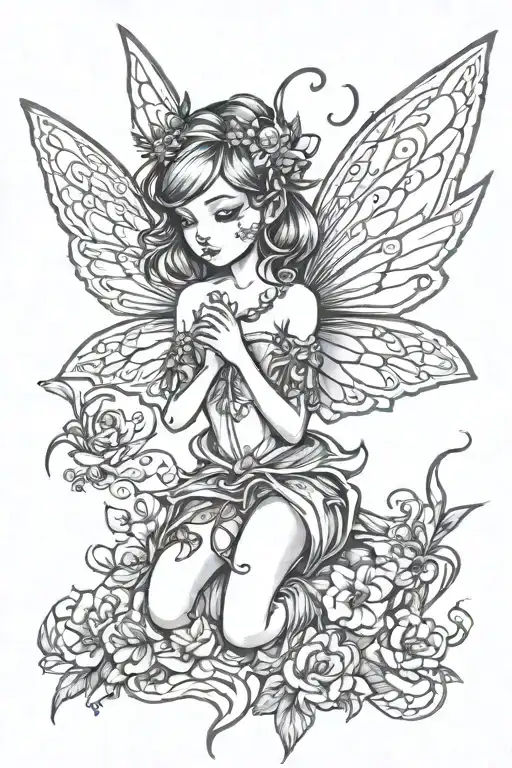 small fairy with wings spread tattoo design idea