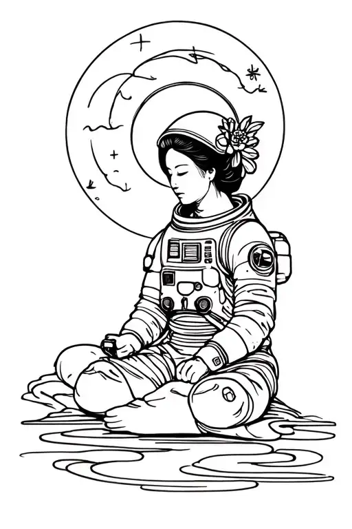 Geisha, M, Good Luck Charm, 4:20, Astronaut sitting tattoo design idea