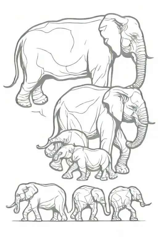 four elephants walking in a line outlining the design tattoo design idea