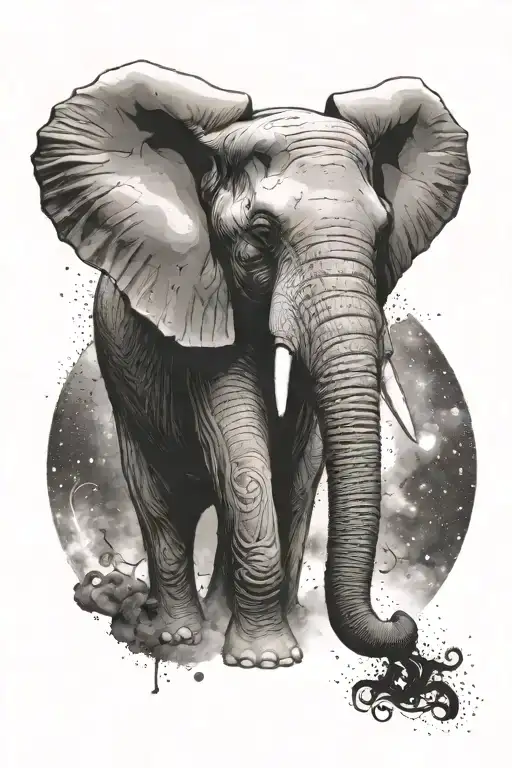 african elephant, universe, goddess, strength tattoo design idea