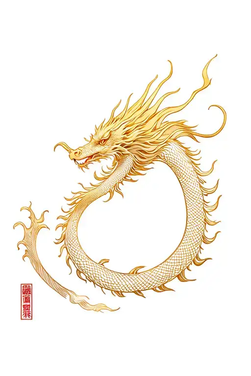 chinese dragon fine line gold ink tattoo tattoo design idea