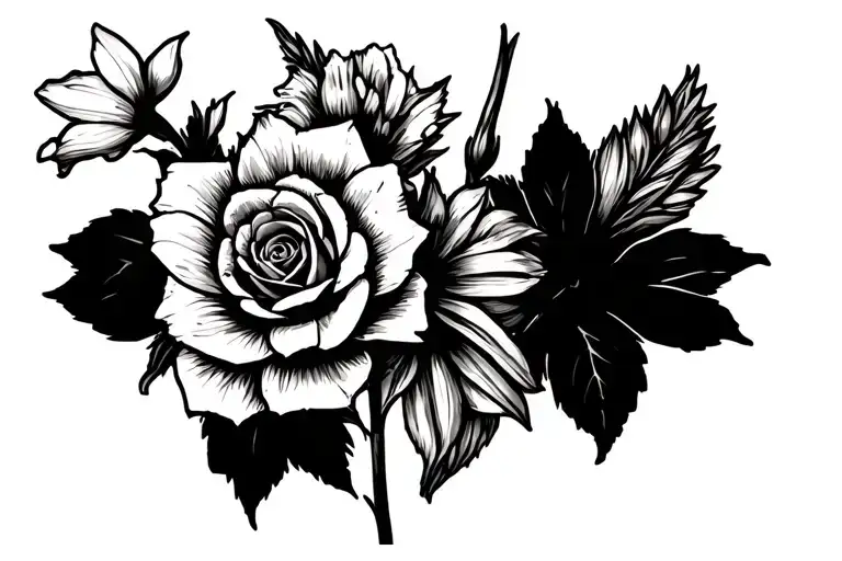 daisy, daffodil, gladiolus, rose tattoo tattoo design idea