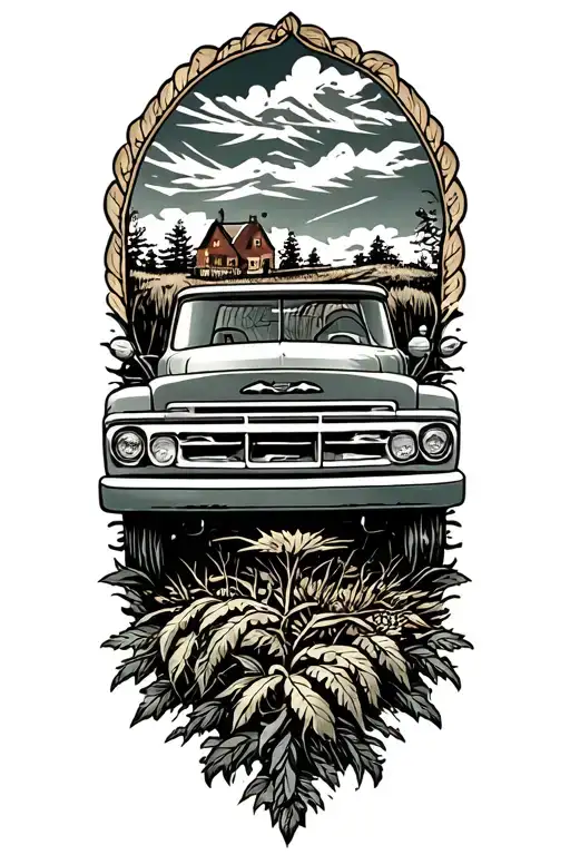 farm and truck tattoo design idea