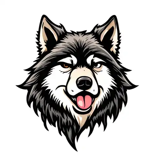 wolf face cute wink tounge headshot cartoon  tattoo design idea