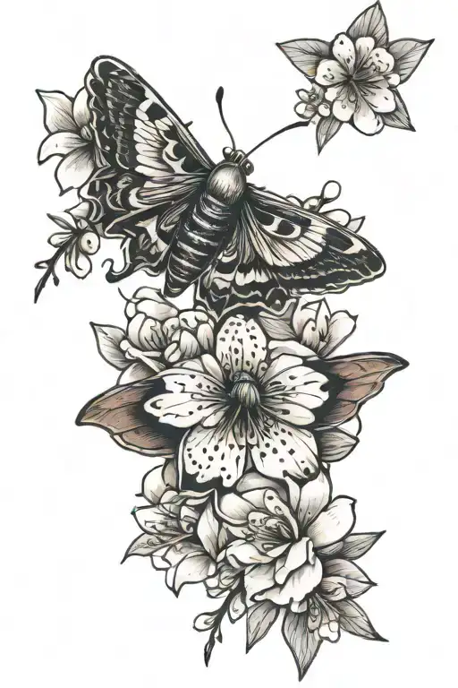Moth and cherry blossom tattoo design idea
