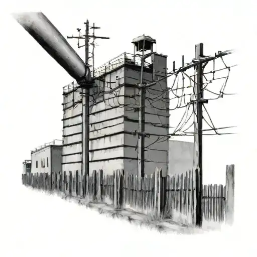 the wall at the border to mexicowith a prison tower and barbwire wall to show its a prison and on the Mex side stripers  tattoo design idea