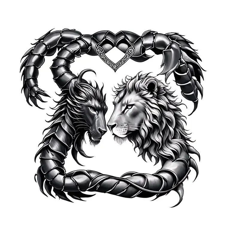 scorpio and leo with infinity symbol intertwined tattoo design idea