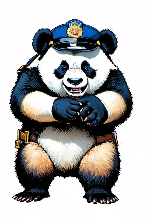 angry panda in police line up tattoo design idea