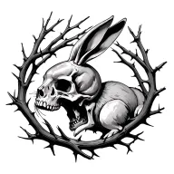 skull and evil rabbit surrounded by thorn branches tattoo design idea