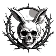 skull and evil rabbit surrounded by thorn branches tattoo design idea