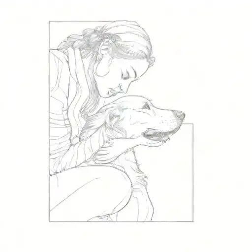 a girl with a dog touching noses tattoo design idea