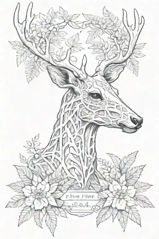 lying deer skeleton in fern and flowers tattoo design idea