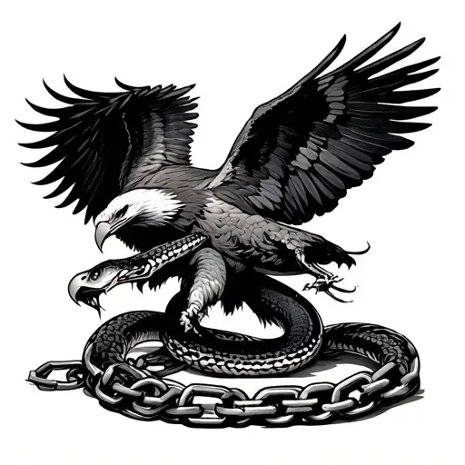 eagle ripping apart a snake made of chains tattoo design idea
