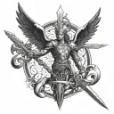 archangel Michael sword with cross intertwined tattoo design idea
