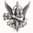 archangel Michael sword with cross intertwined tattoo design idea