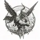 archangel Michael sword with cross intertwined tattoo design idea