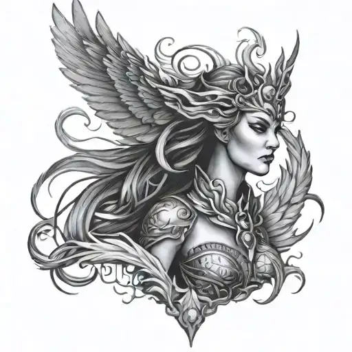 Phoenix warrior woman tattoo design idea