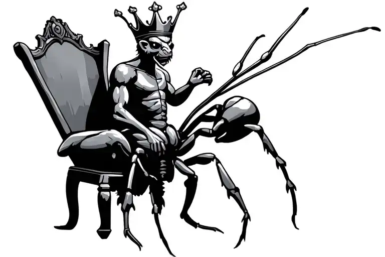 ant king sitting on a throne wearing a crown tattoo design idea