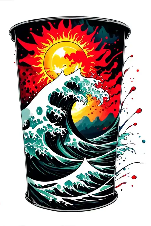 tribal sun and wave inside tattoo design idea